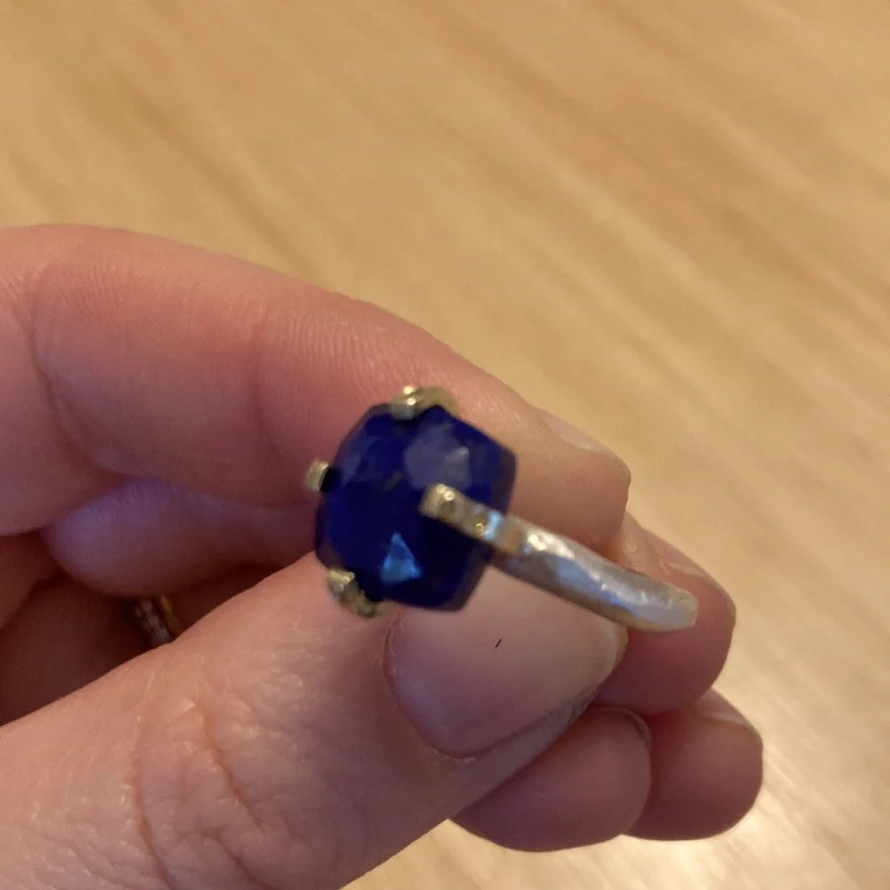 Designer lapis ring 14k prongs with cognac diamonds - Picture 4 of 6